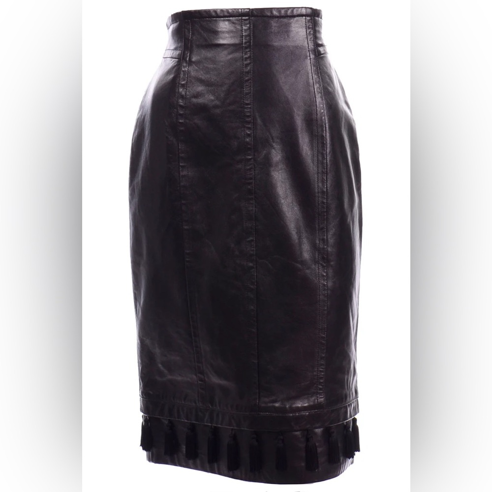 ESCADA MARGARETHA LEY Black Leather Tassel Skirt Deadstock